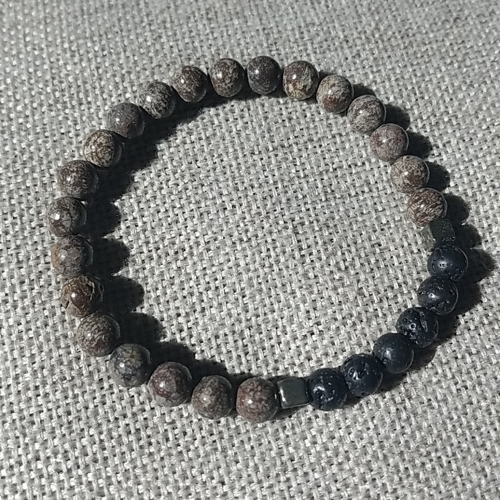 Snowflake Jasper Lava Bead Bracelet